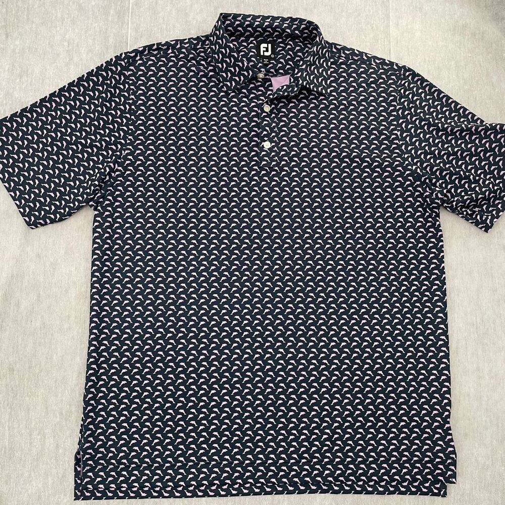 Footjoy Shirt Adult XL Blue Purple Polo Dolphins Print The Golf Club Logo Mens
